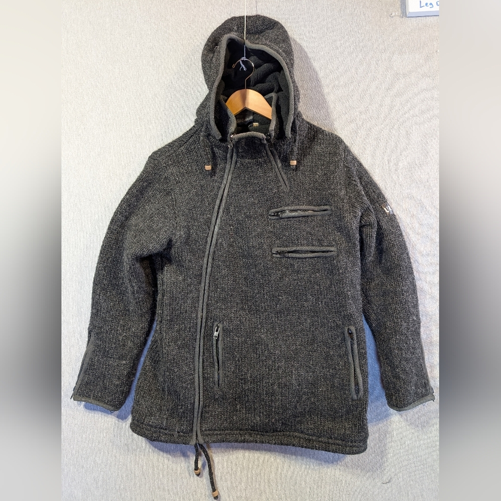 Urku Sheep Wool Sweater Men's Small Gray Knit Fleece Lined
